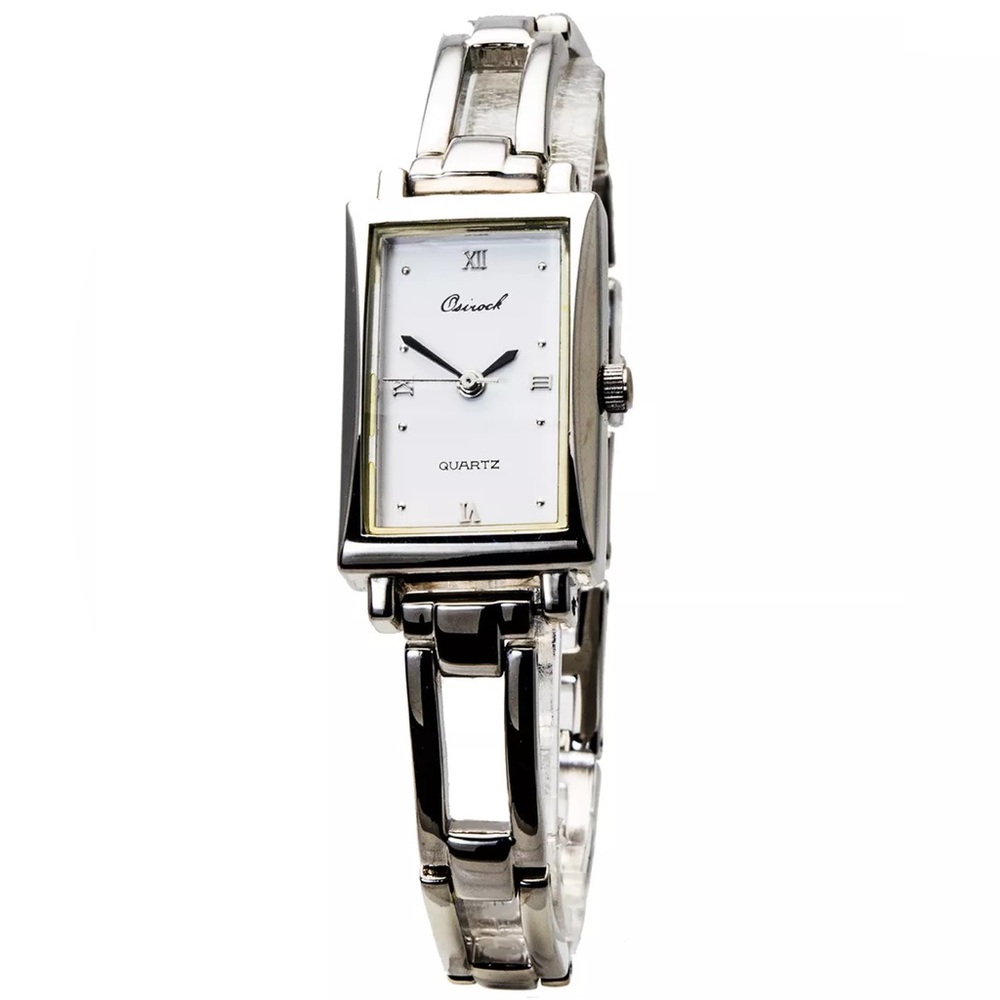 OSIROCK Vintage Silver Tone Stainless Steel Rectangle Face Quartz Watch